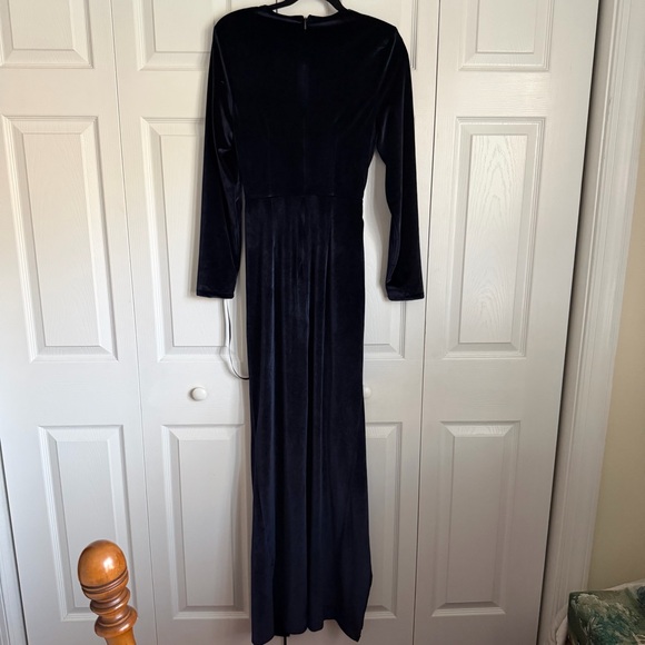 Club L London Dress Womens 8 Navy Velvet Maxi Long Sleeve Corset Knot Formal NWT - Picture 5 of 15